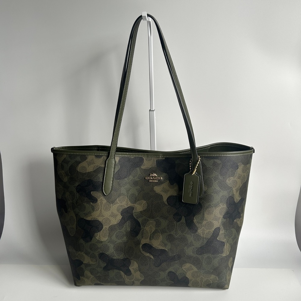 Coach City Tote Bag Dark Cypress Signature Camo Coated Canvas Bag CV953